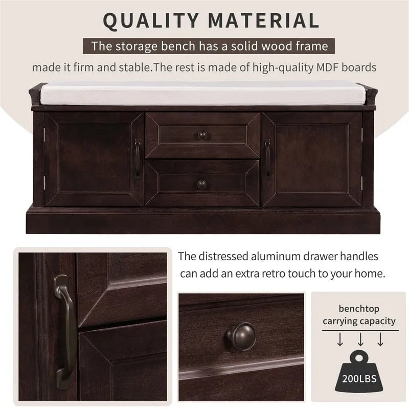 Banc de rangement avec 2 tiroirs et 2 coussins amovibles – 2 places, 5 couleurs