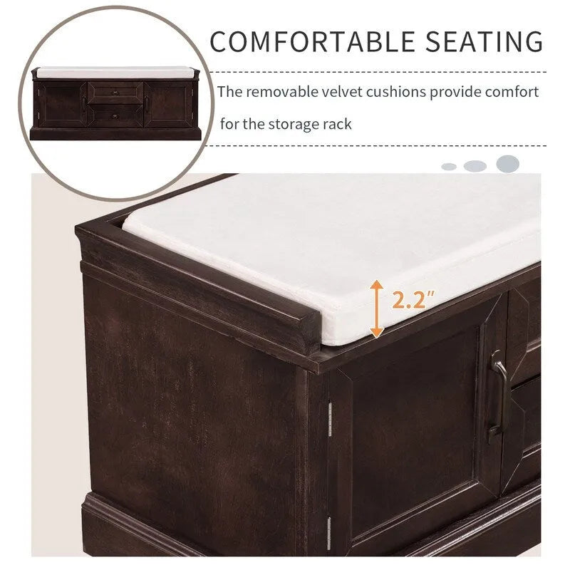 Banc de rangement avec 2 tiroirs et 2 coussins amovibles – 2 places, 5 couleurs