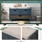 Banc d'entrée avec coussin, 2 tiroirs et panier, fini blanc délavé/blanc/marine/espresso — 1 place