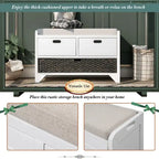 Banc d'entrée avec coussin, 2 tiroirs et panier, fini blanc délavé/blanc/marine/espresso — 1 place
