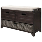 Banc d'entrée avec coussin, 2 tiroirs et panier, fini blanc délavé/blanc/marine/espresso — 1 place