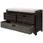 Banc d'entrée avec coussin, 2 tiroirs et panier, fini blanc délavé/blanc/marine/espresso — 1 place