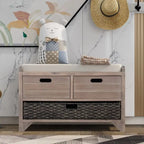 Banc d'entrée avec coussin, 2 tiroirs et panier, fini blanc délavé/blanc/marine/espresso — 1 place