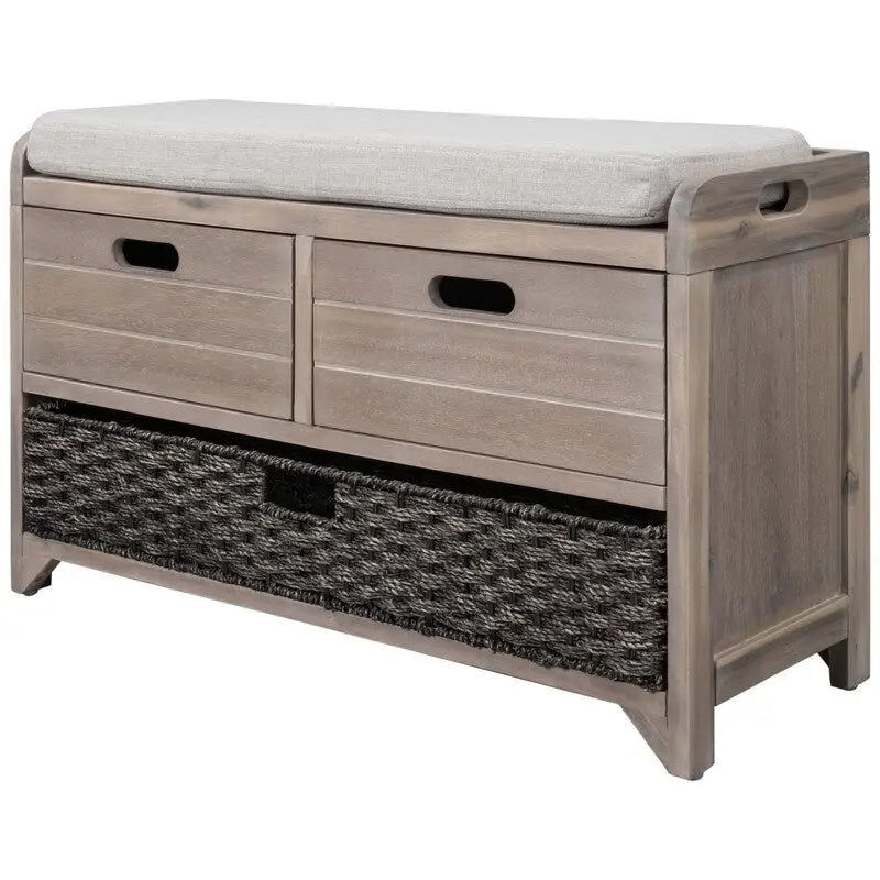 Banc d'entrée avec coussin, 2 tiroirs et panier, fini blanc délavé/blanc/marine/espresso — 1 place
