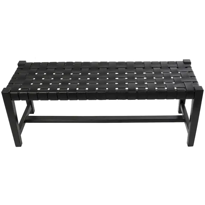 Banc en cuir tressé noir – 2 places