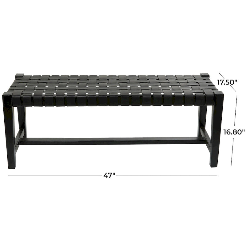 Banc en cuir tressé noir – 2 places