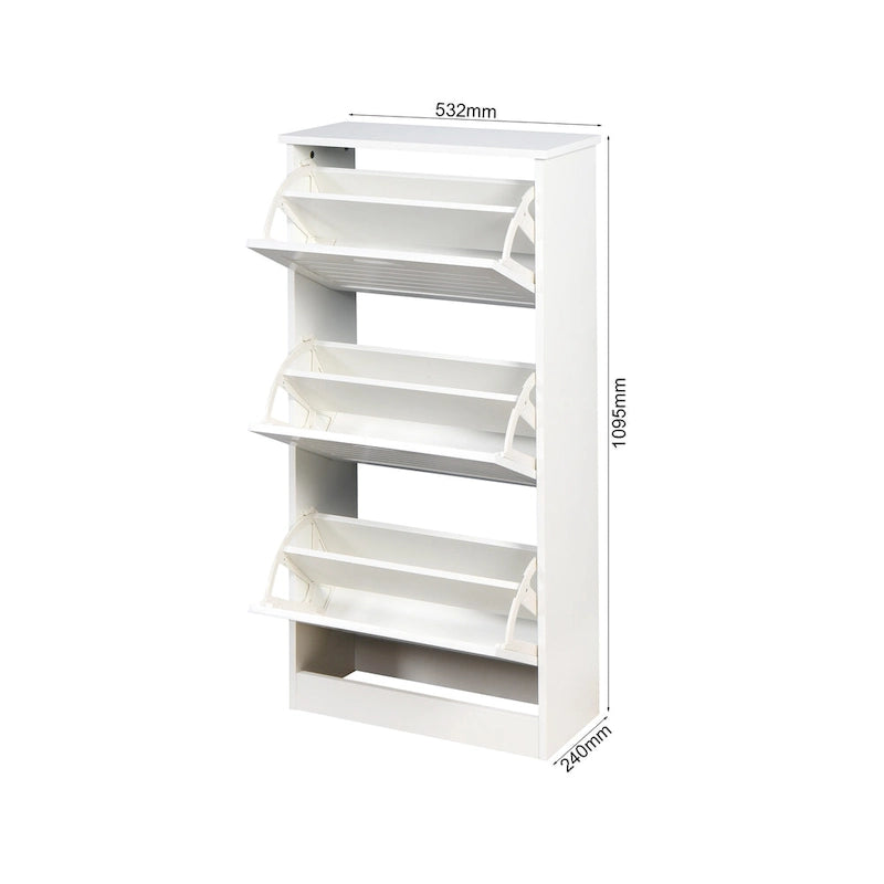 Meuble à chaussures blanc à porte basculante, 3 niveaux, 1 personne