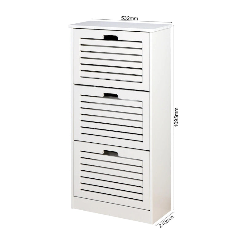 Meuble à chaussures blanc à porte basculante, 3 niveaux, 1 personne