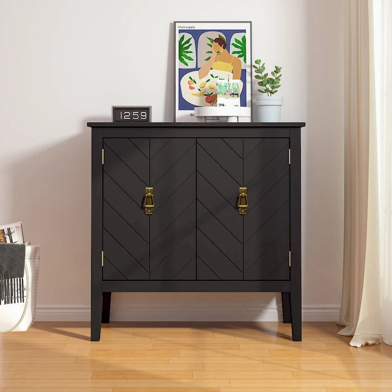 Bahut 2 portes en bois noir/blanc cassé, 1 pièce