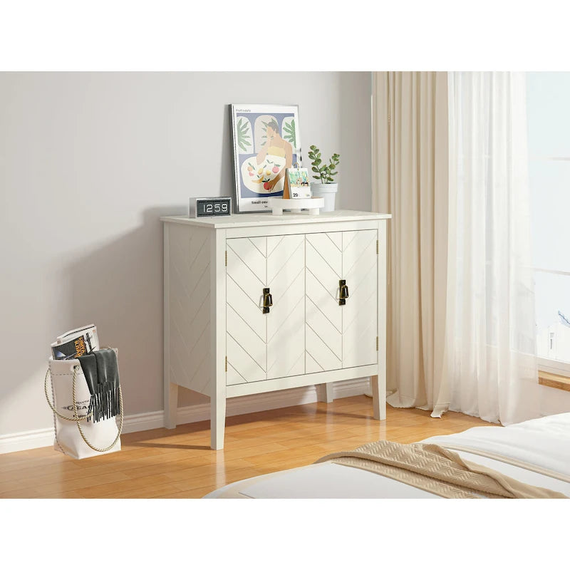 Bahut 2 portes en bois noir/blanc cassé, 1 pièce