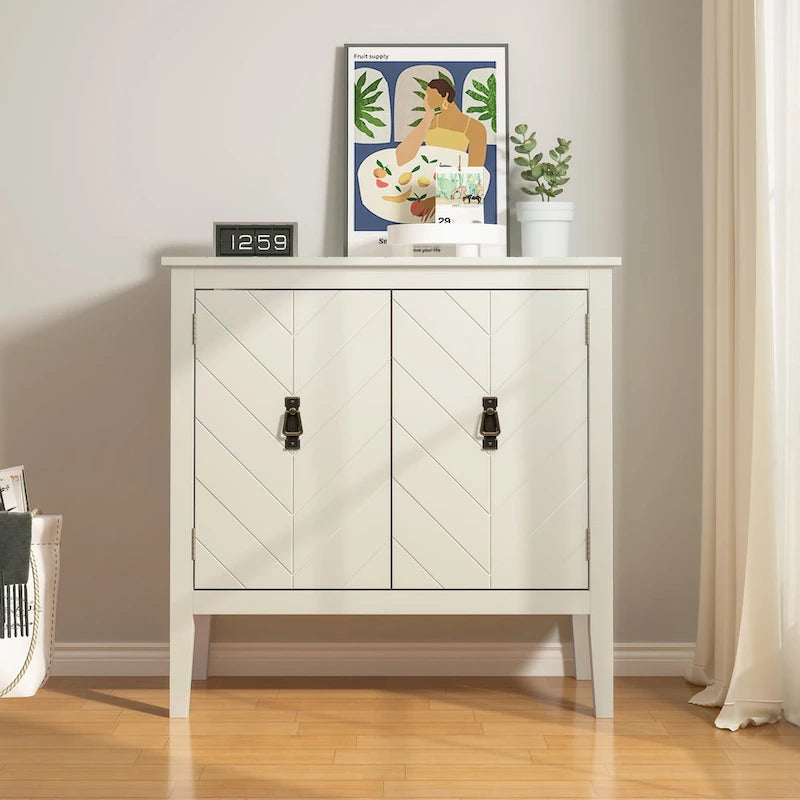 Bahut 2 portes en bois noir/blanc cassé, 1 pièce