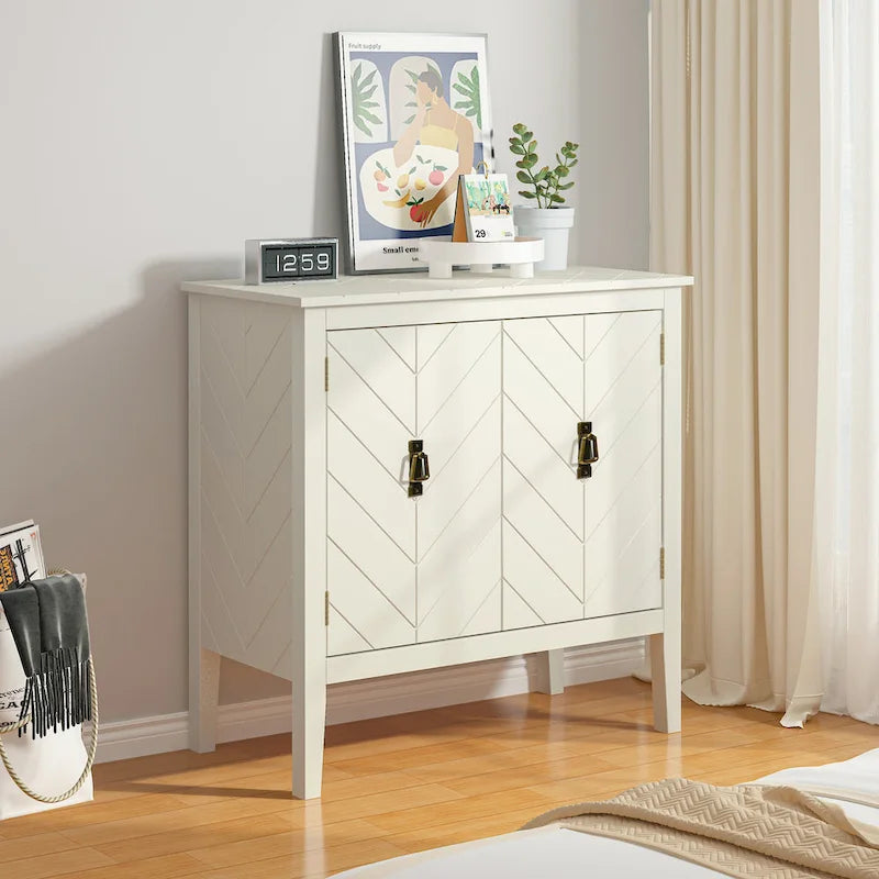 Bahut 2 portes en bois noir/blanc cassé, 1 pièce