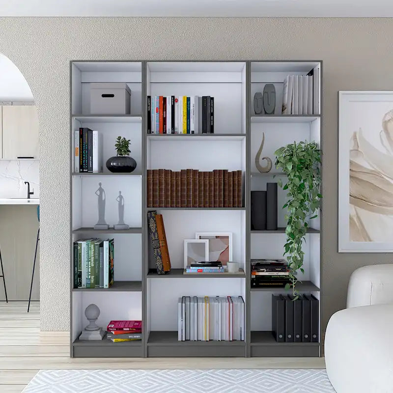 Ensemble de 3 bibliothèques en bois stratifié blanc/multicolore/noir pour 1 à 2 utilisateurs