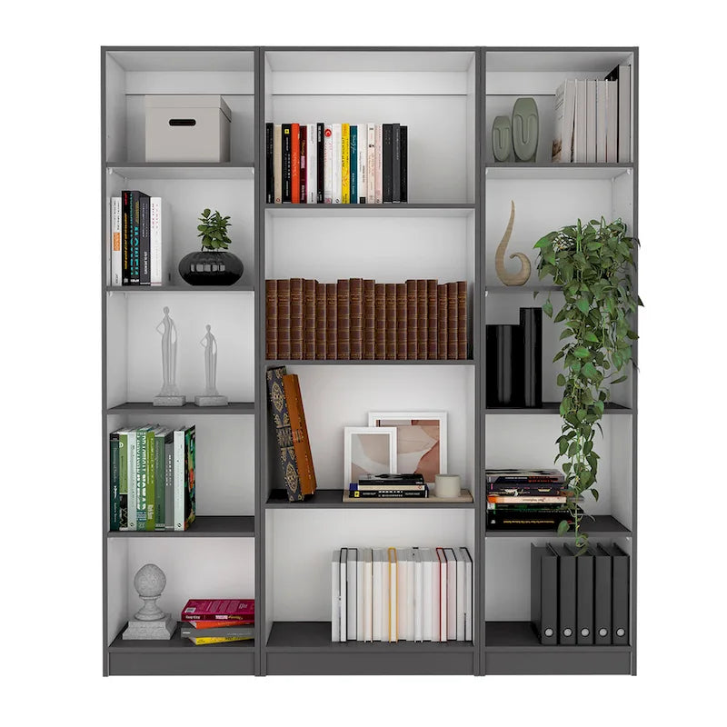 Ensemble de 3 bibliothèques en bois stratifié blanc/multicolore/noir pour 1 à 2 utilisateurs