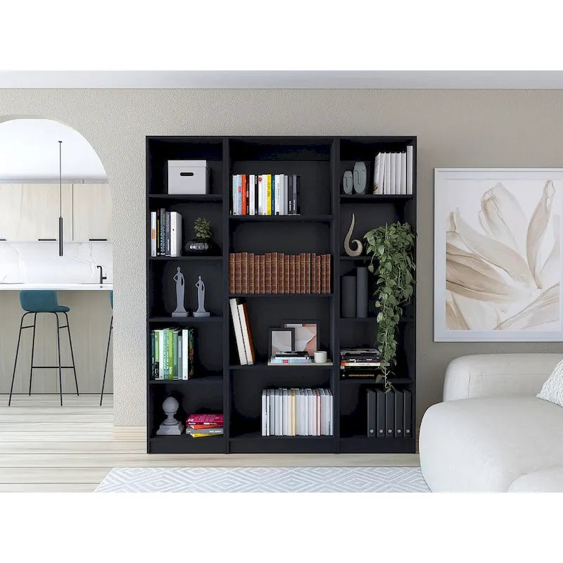 Ensemble de 3 bibliothèques en bois stratifié blanc/multicolore/noir pour 1 à 2 utilisateurs
