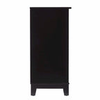 Buffet deux tiroirs en bois noir avec incrustations en rotin