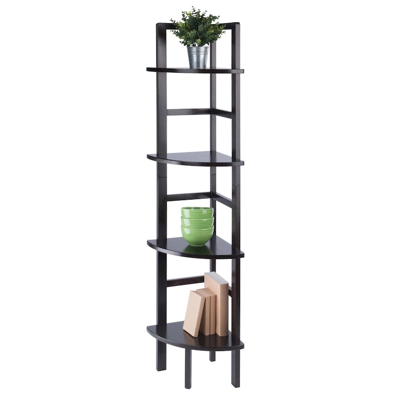 Étagère d'angle marron, 4 tablettes, 1 personne