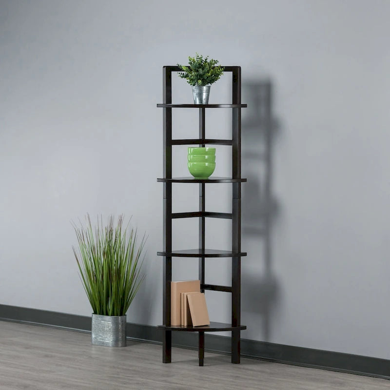 Étagère d'angle marron, 4 tablettes, 1 personne