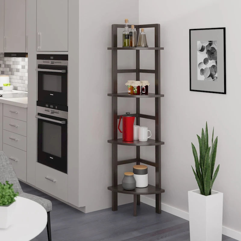 Étagère d'angle marron, 4 tablettes, 1 personne