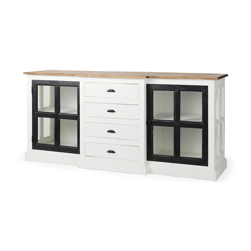 Bordure blanche et noire, buffet à 4 tiroirs en verre, bois massif, 1 pièce