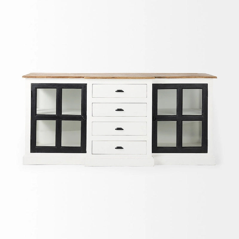 Bordure blanche et noire, buffet à 4 tiroirs en verre, bois massif, 1 pièce