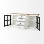 Bordure blanche et noire, buffet à 4 tiroirs en verre, bois massif, 1 pièce