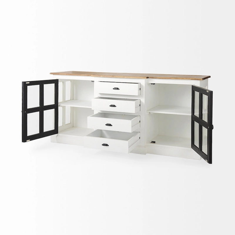 Bordure blanche et noire, buffet à 4 tiroirs en verre, bois massif, 1 pièce
