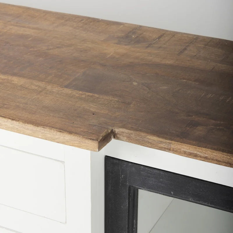 Bordure blanche et noire, buffet à 4 tiroirs en verre, bois massif, 1 pièce