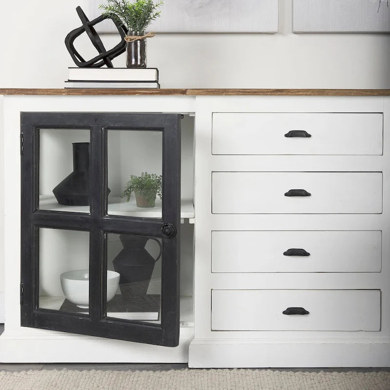 Bordure blanche et noire, buffet à 4 tiroirs en verre, bois massif, 1 pièce