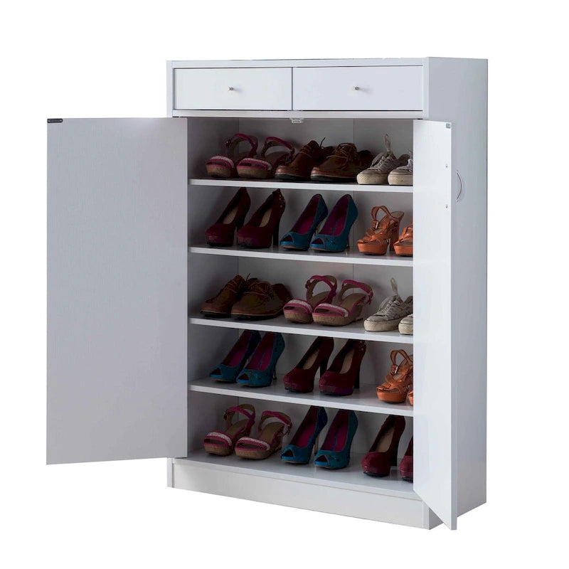 Meuble à chaussures 2 portes, dessus en bois blanc – Peut contenir jusqu'à 15 paires