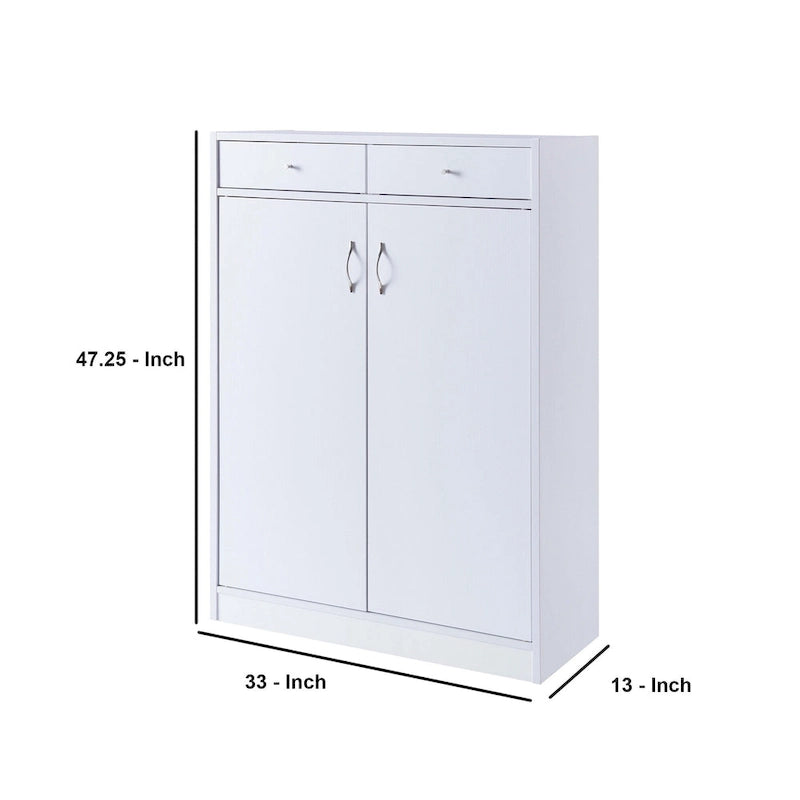 Meuble à chaussures 2 portes, dessus en bois blanc – Peut contenir jusqu'à 15 paires