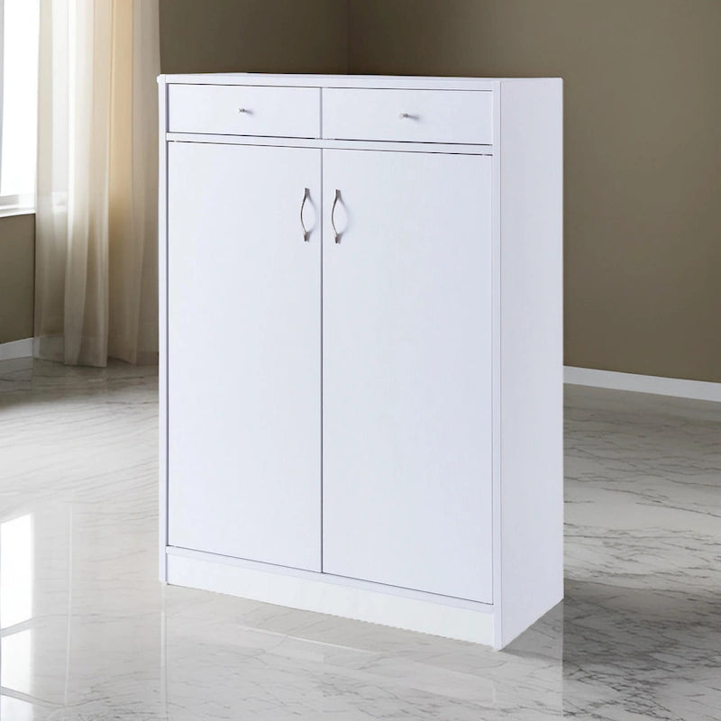Meuble à chaussures 2 portes, dessus en bois blanc – Peut contenir jusqu'à 15 paires