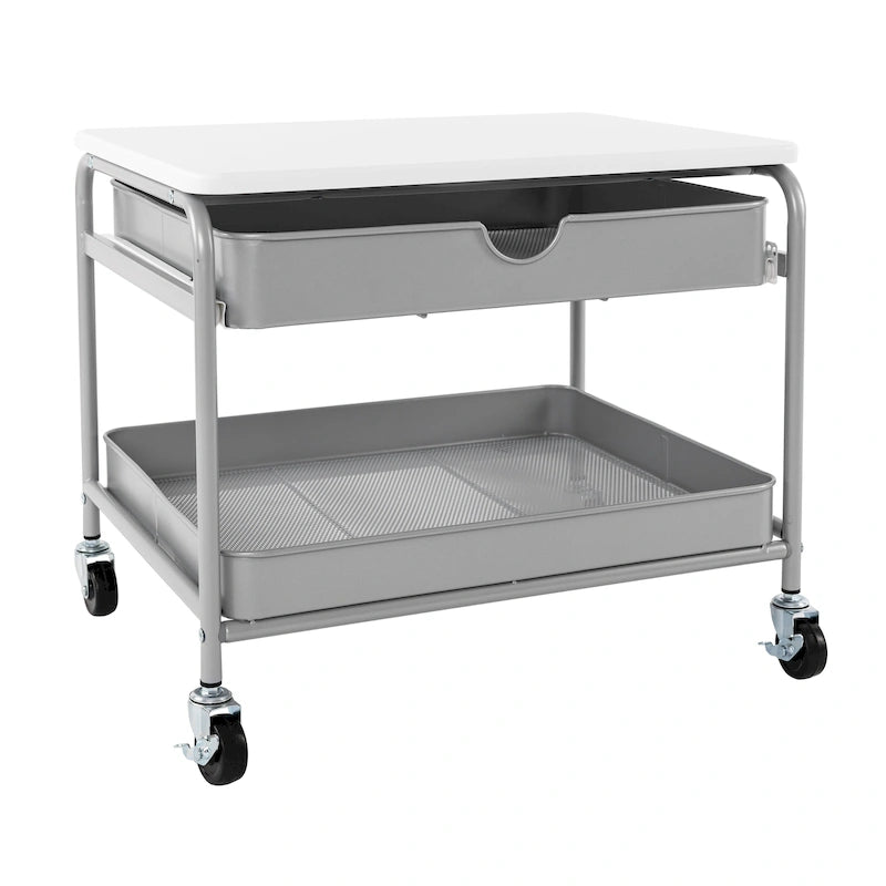 Chariot de rangement et d'imprimante sous bureau, blanc, utilisateur unique