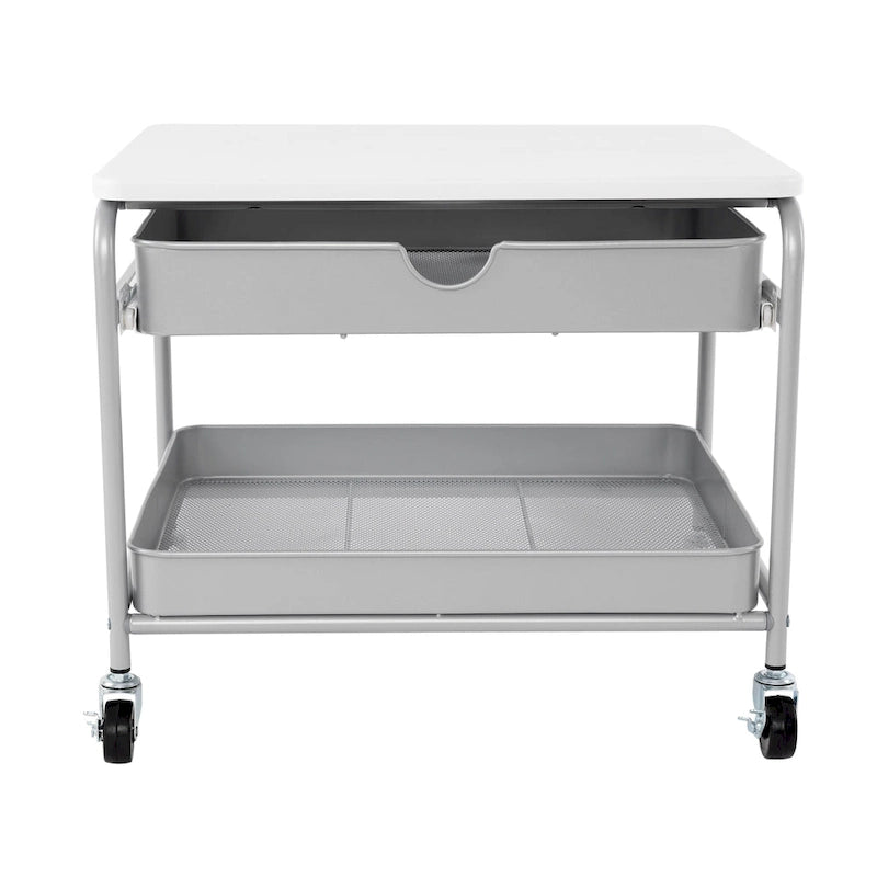 Chariot de rangement et d'imprimante sous bureau, blanc, utilisateur unique