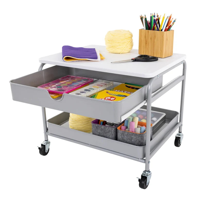 Chariot de rangement et d'imprimante sous bureau, blanc, utilisateur unique