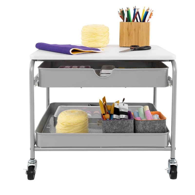 Chariot de rangement et d'imprimante sous bureau, blanc, utilisateur unique