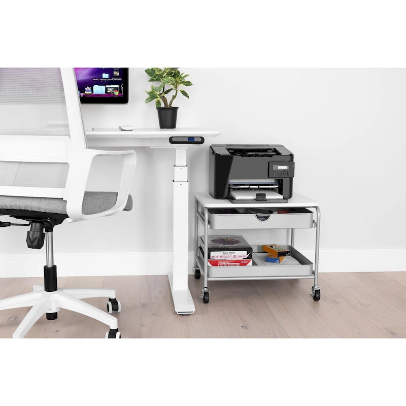 Chariot de rangement et d'imprimante sous bureau, blanc, utilisateur unique