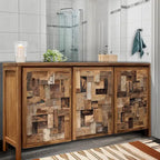 Meuble de rangement en teck recyclé brun finition naturelle, 3 portes (simple)