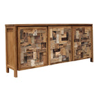 Meuble de rangement en teck recyclé brun finition naturelle, 3 portes (simple)