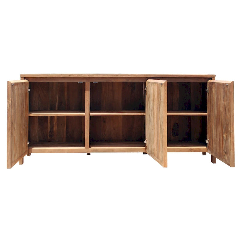 Meuble de rangement en teck recyclé brun finition naturelle, 3 portes (simple)