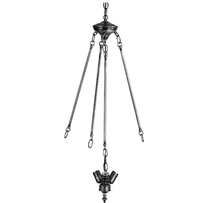 Suspension grappe inversée en étain à 3 lumières, 3 tiges, luminaire unique