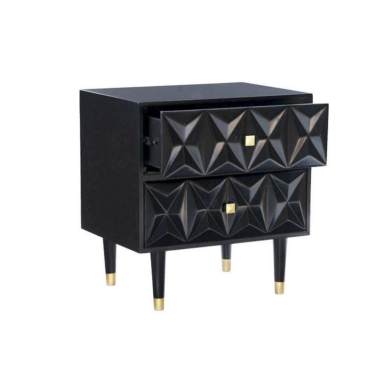 Table de chevet noire géométrique à 2 tiroirs pour 1