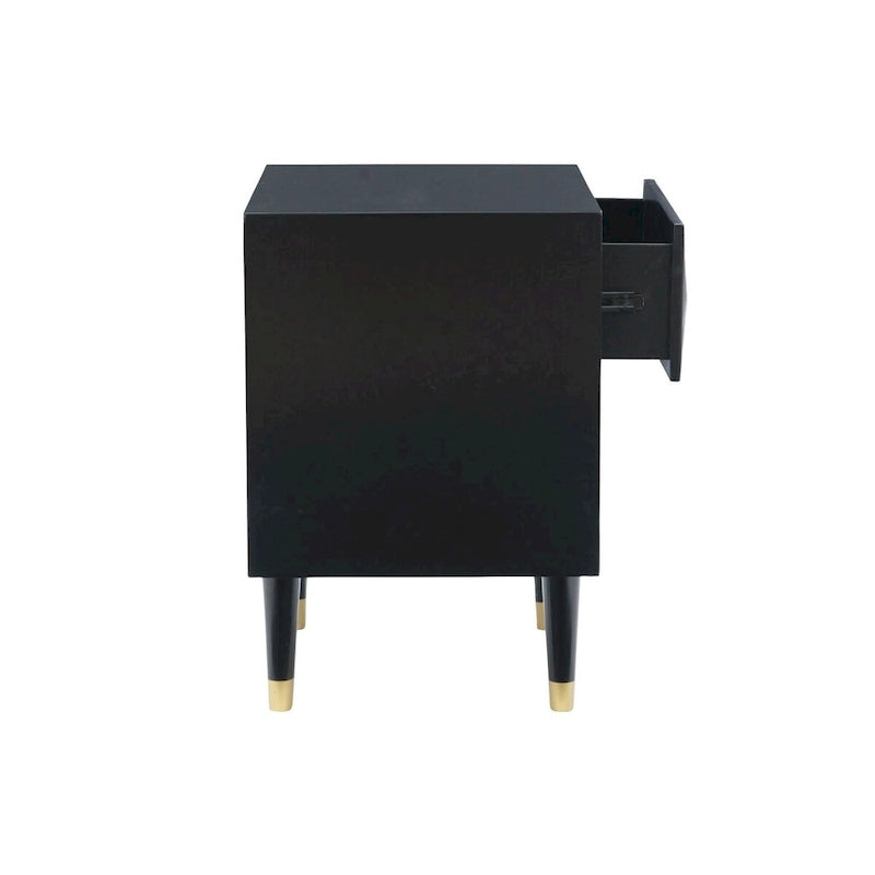 Table de chevet noire géométrique à 2 tiroirs pour 1