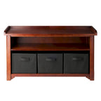 Banc de rangement noyer et noir avec 3 paniers pliables, 1 place