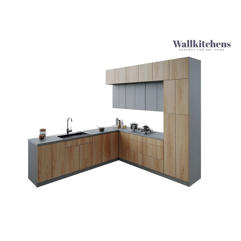 Ensemble d'armoires de cuisine de 2,74 m – Beige / Blanc / Noir / Argent, assemblage à 2 personnes, style moderne