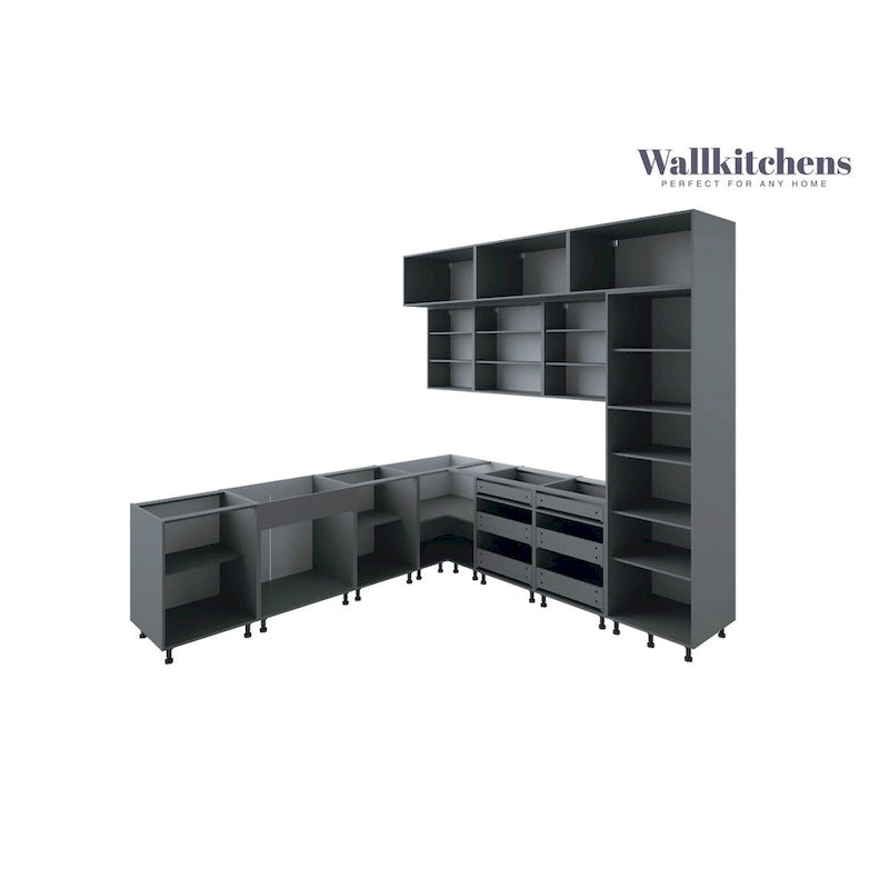 Ensemble d'armoires de cuisine de 2,74 m – Beige / Blanc / Noir / Argent, assemblage à 2 personnes, style moderne