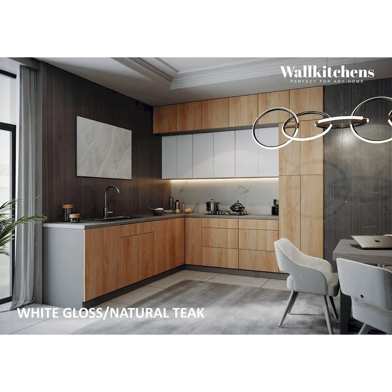 Ensemble d'armoires de cuisine de 2,74 m – Beige / Blanc / Noir / Argent, assemblage à 2 personnes, style moderne
