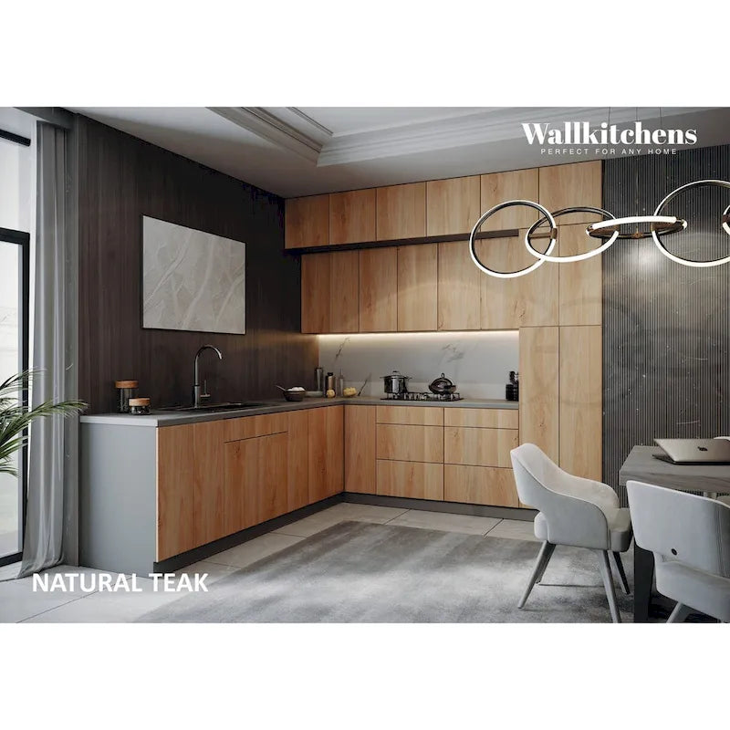 Ensemble d'armoires de cuisine de 2,74 m – Beige / Blanc / Noir / Argent, assemblage à 2 personnes, style moderne
