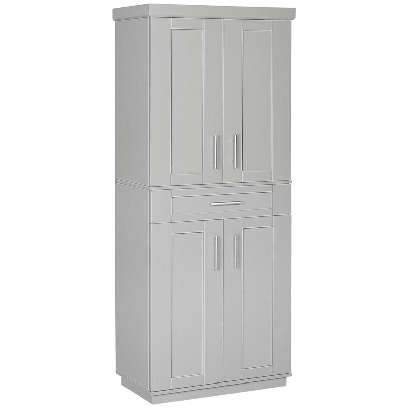 Meuble de cuisine gris autoportant avec 2 portes, tiroir et étagères réglables, assemblage par 1 personne