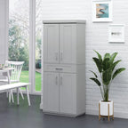 Meuble de cuisine gris autoportant avec 2 portes, tiroir et étagères réglables, assemblage par 1 personne